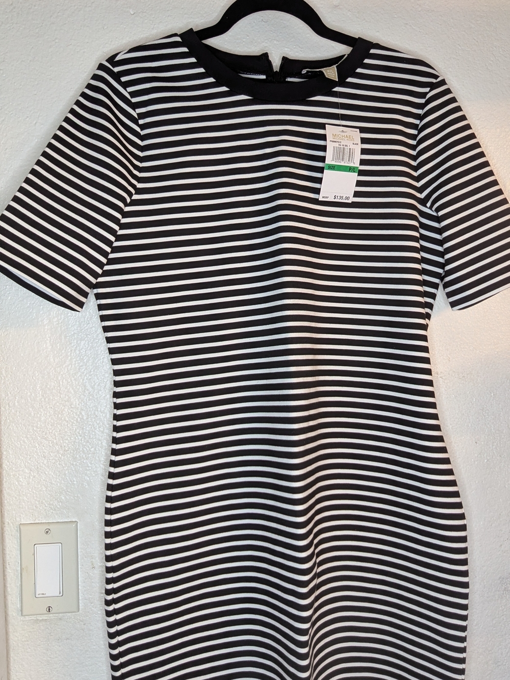 Michael Kors Black and White Striped Midi Dress